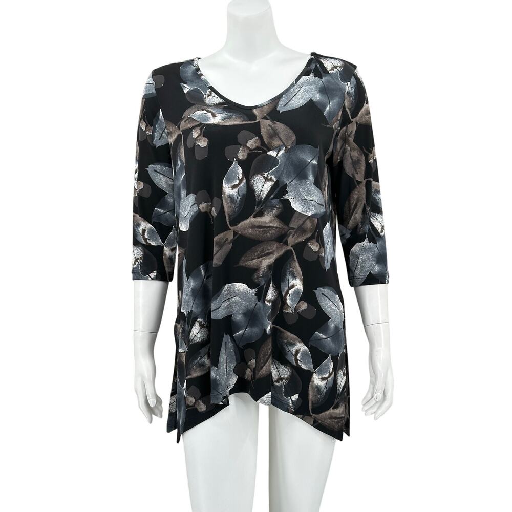 Clara Sun Woo Top Womens Small‎ Black V-Neck Tunic Stretch Travel Office Artsy